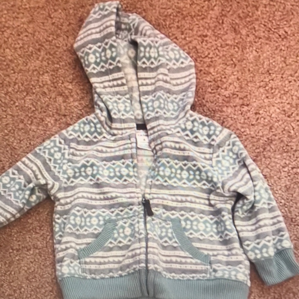 Kids Hooded Zip-Up Sweater - Light Blue & Gray Pattern
